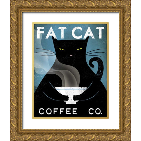 Cat Coffee no City Gold Ornate Wood Framed Art Print with Double Matting by Fowler, Ryan
