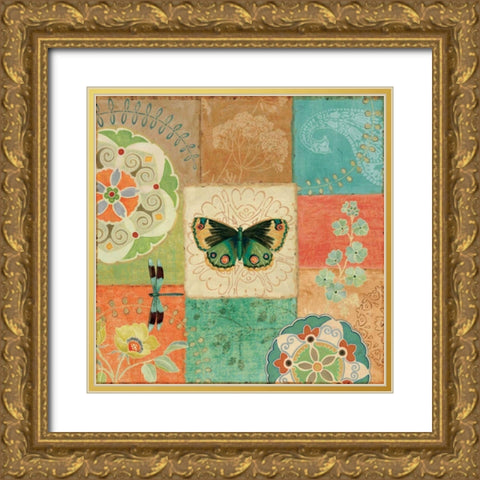 Folk Floral III Center Butterfly Gold Ornate Wood Framed Art Print with Double Matting by Brissonnet, Daphne