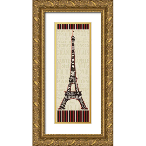Paris City Words I Border Gold Ornate Wood Framed Art Print with Double Matting by Pela Studio