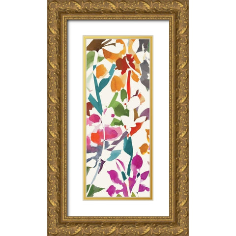 Pink Garden Panel I White Gold Ornate Wood Framed Art Print with Double Matting by Wild Apple Portfolio