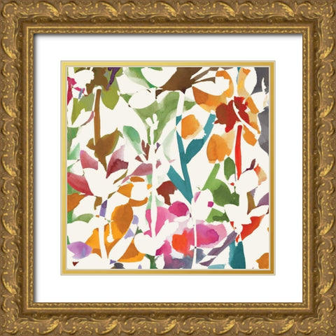 Pink Garden square II White Gold Ornate Wood Framed Art Print with Double Matting by Wild Apple Portfolio