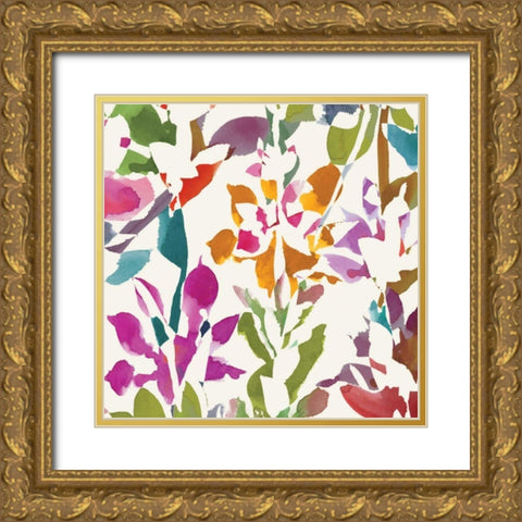 Pink Garden square III White Gold Ornate Wood Framed Art Print with Double Matting by Wild Apple Portfolio