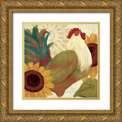 Spice Roosters I Gold Ornate Wood Framed Art Print with Double Matting by Charron, Veronique