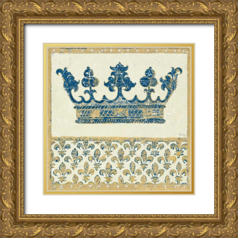 Regal Crown Indigo and Cream Gold Ornate Wood Framed Art Print with Double Matting by Meloushka Designs