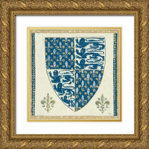 Regal Shield Indigo and Cream Gold Ornate Wood Framed Art Print with Double Matting by Meloushka Designs