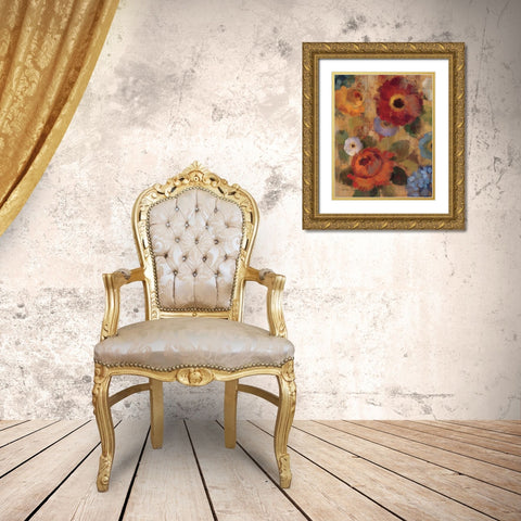 Jacquard Floral II Crop Gold Ornate Wood Framed Art Print with Double Matting by Vassileva, Silvia