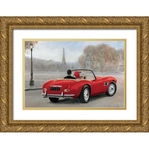 A Ride in Paris III Red Car Gold Ornate Wood Framed Art Print with Double Matting by Fabiano, Marco
