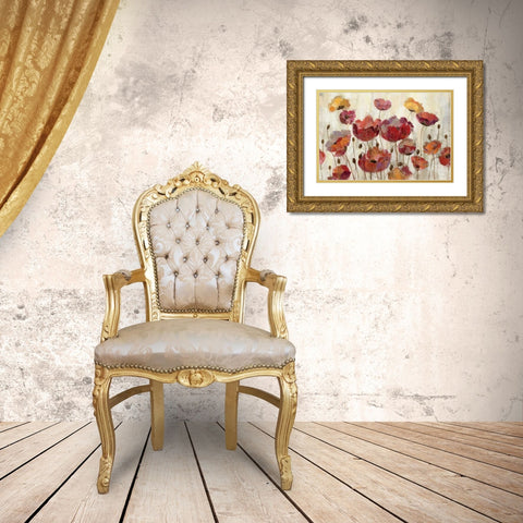 Poppies in the Rain Gold Ornate Wood Framed Art Print with Double Matting by Vassileva, Silvia