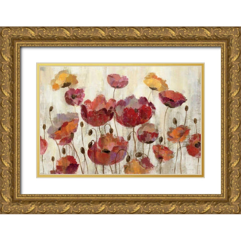 Poppies in the Rain Gold Ornate Wood Framed Art Print with Double Matting by Vassileva, Silvia