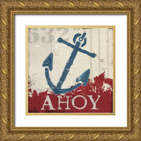 Nautical IV Red Gold Ornate Wood Framed Art Print with Double Matting by Wellington Studio
