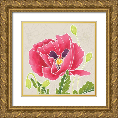 Sunshine Poppies II Gold Ornate Wood Framed Art Print with Double Matting by DeNeige, Elyse