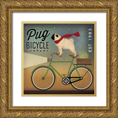 Pug on a Bike Gold Ornate Wood Framed Art Print with Double Matting by Fowler, Ryan