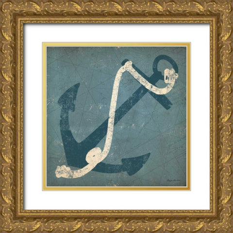 Nautical Anchor Blue Gold Ornate Wood Framed Art Print with Double Matting by Fowler, Ryan