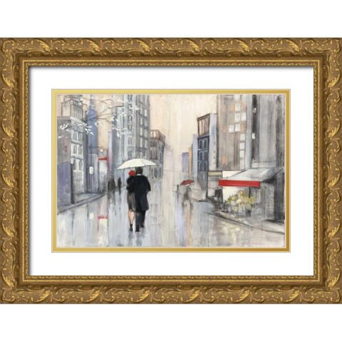Spring Rain New York Gold Ornate Wood Framed Art Print with Double Matting by Purinton, Julia
