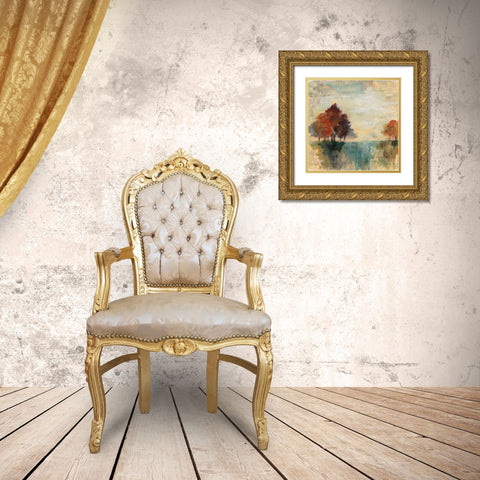Landscape Monotype II Gold Ornate Wood Framed Art Print with Double Matting by Vassileva, Silvia