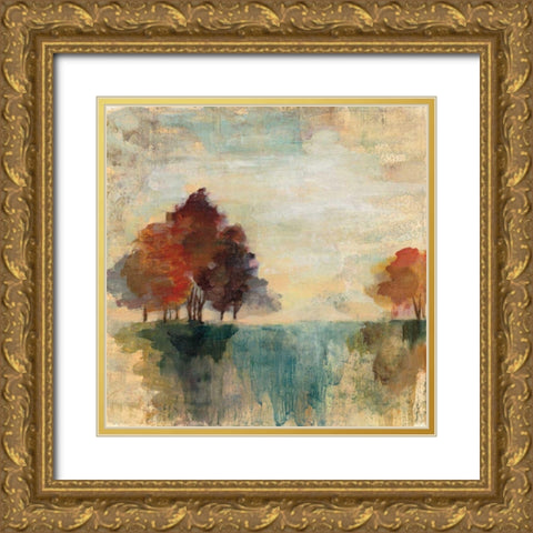 Landscape Monotype II Gold Ornate Wood Framed Art Print with Double Matting by Vassileva, Silvia