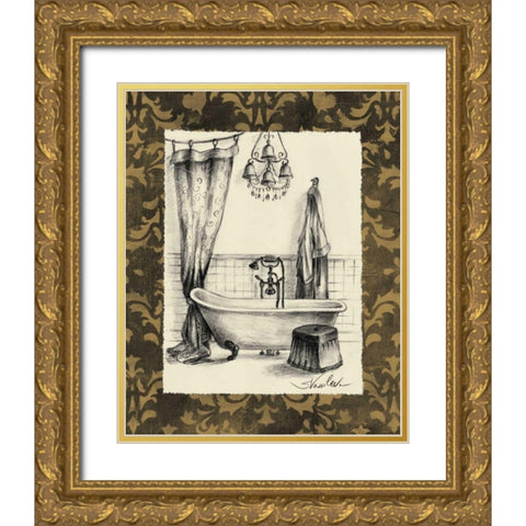 Elegant Bath II Gold Ornate Wood Framed Art Print with Double Matting by Vassileva, Silvia