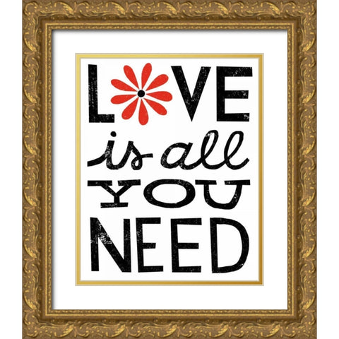 Inspiration Love II Red Flowers Gold Ornate Wood Framed Art Print with Double Matting by Mullan, Michael