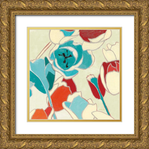 Cloisonne Tulipe I Turquoise Vignette Gold Ornate Wood Framed Art Print with Double Matting by Novak, Shirley