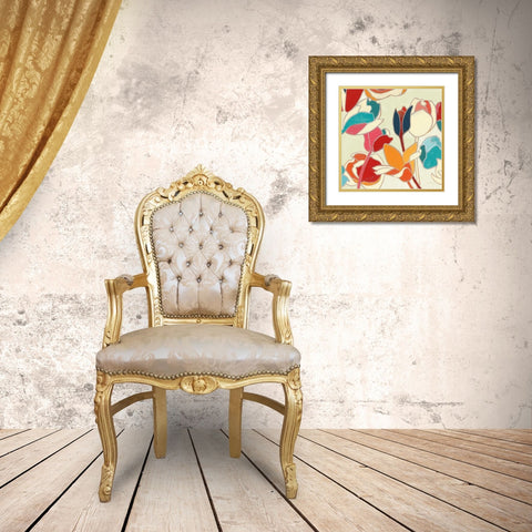 Cloisonne Tulipe II Turquoise and Indigo Vignette Gold Ornate Wood Framed Art Print with Double Matting by Novak, Shirley