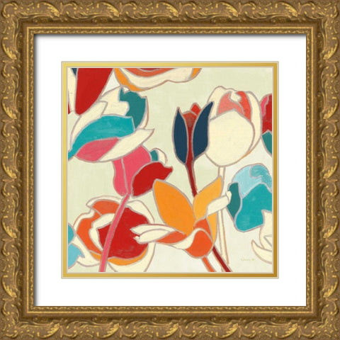 Cloisonne Tulipe II Turquoise and Indigo Vignette Gold Ornate Wood Framed Art Print with Double Matting by Novak, Shirley