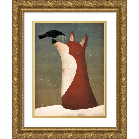 Fox and Mistletoe Gold Ornate Wood Framed Art Print with Double Matting by Fowler, Ryan