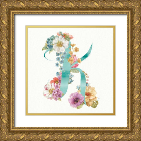 Rainbow Seeds Monogram K Gold Ornate Wood Framed Art Print with Double Matting by Audit, Lisa