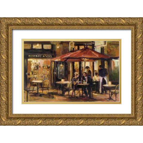 Bistrot a Vins Warm Gold Ornate Wood Framed Art Print with Double Matting by Hageman, Marilyn