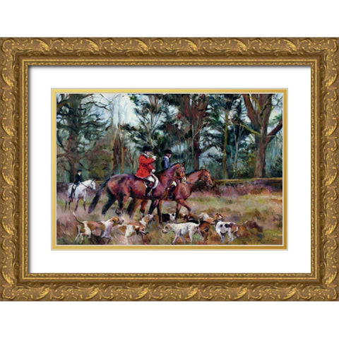 Foxhunt Gold Ornate Wood Framed Art Print with Double Matting by Hageman, Marilyn