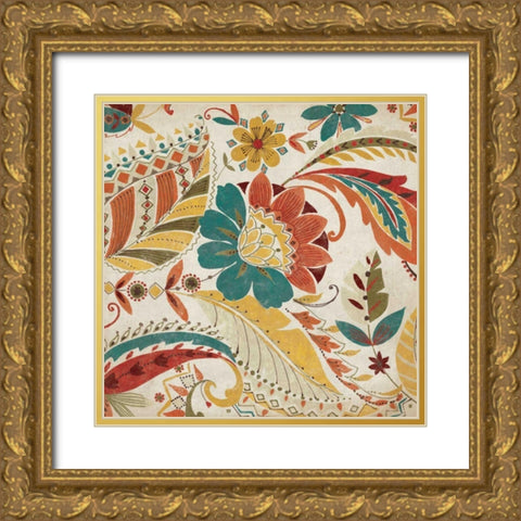 Boho Paisley Spice II Gold Ornate Wood Framed Art Print with Double Matting by Wild Apple Portfolio