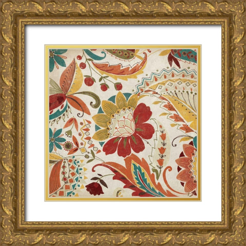 Boho Paisley Spice I Gold Ornate Wood Framed Art Print with Double Matting by Wild Apple Portfolio