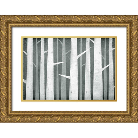Birches Winter Woods I Neutral Gold Ornate Wood Framed Art Print with Double Matting by Fowler, Ryan