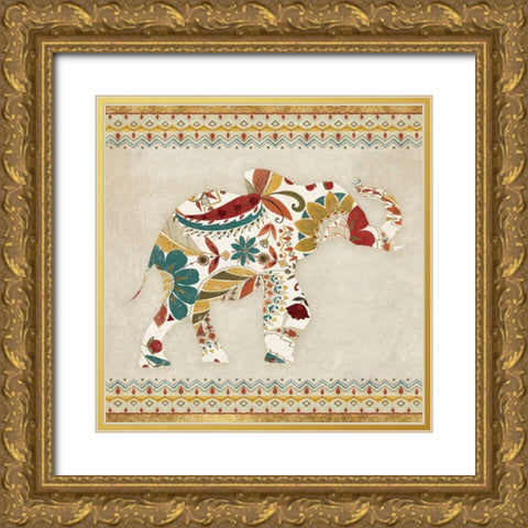 Boho Elephant I Gold Ornate Wood Framed Art Print with Double Matting by Wild Apple Portfolio