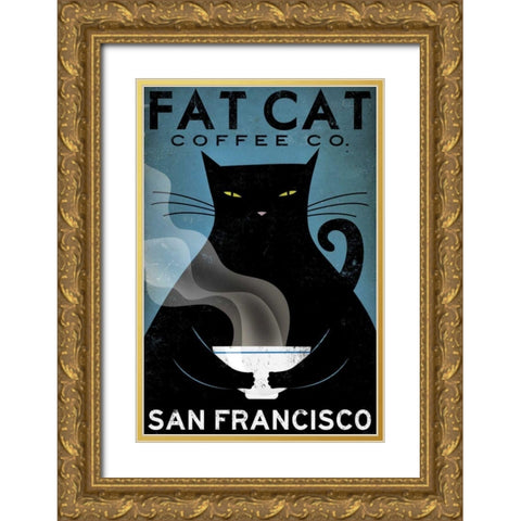 Cat Coffee Gold Ornate Wood Framed Art Print with Double Matting by Fowler, Ryan