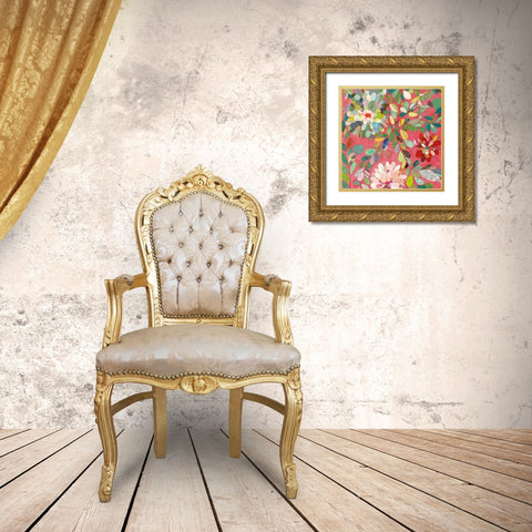 Red and Pink Dahlia III Gold Ornate Wood Framed Art Print with Double Matting by Boggs, Candra