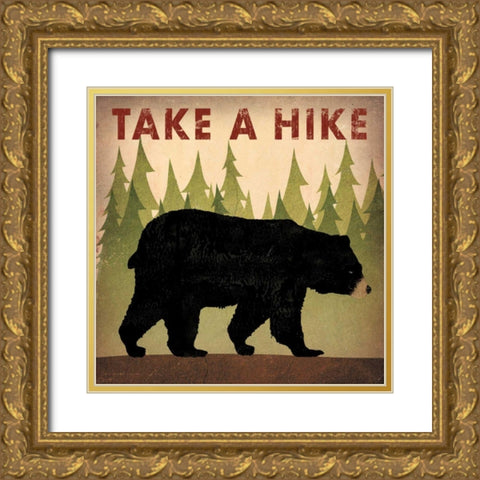 Take a Hike Black Bear Gold Ornate Wood Framed Art Print with Double Matting by Fowler, Ryan