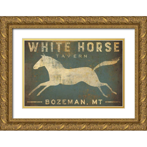 White Horse Running Gold Ornate Wood Framed Art Print with Double Matting by Fowler, Ryan