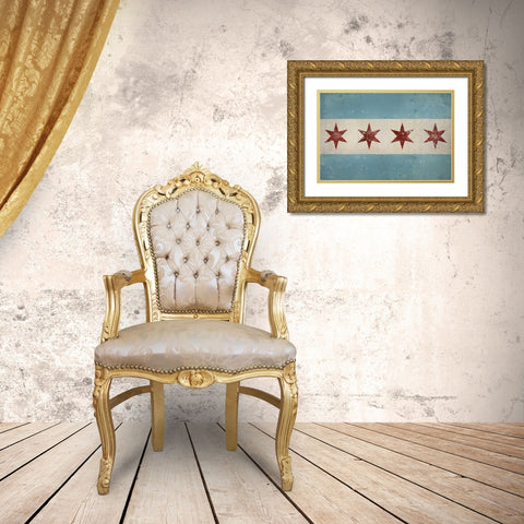 Chicago Flag Gold Ornate Wood Framed Art Print with Double Matting by Fowler, Ryan