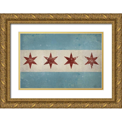 Chicago Flag Gold Ornate Wood Framed Art Print with Double Matting by Fowler, Ryan