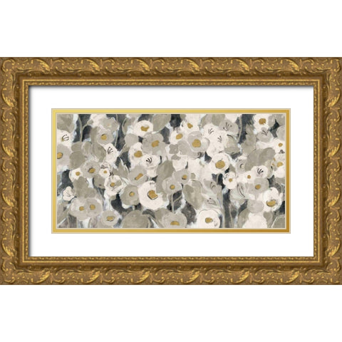 Velvety Florals Neutral Gold Ornate Wood Framed Art Print with Double Matting by Vassileva, Silvia