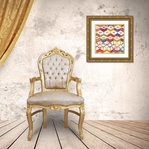 Southwest Pattern I Bright Gold Ornate Wood Framed Art Print with Double Matting by Hristova, Albena