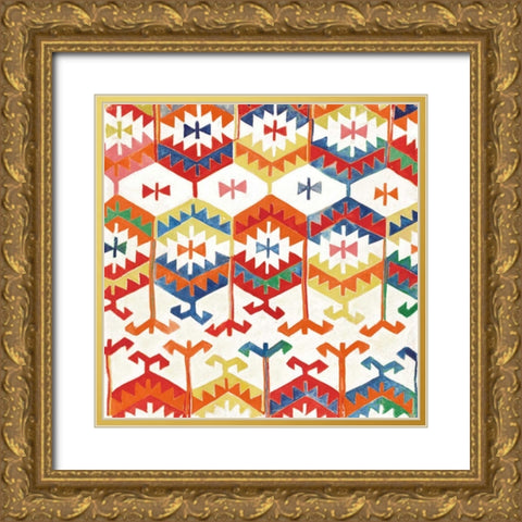 Southwest Pattern I Bright Gold Ornate Wood Framed Art Print with Double Matting by Hristova, Albena