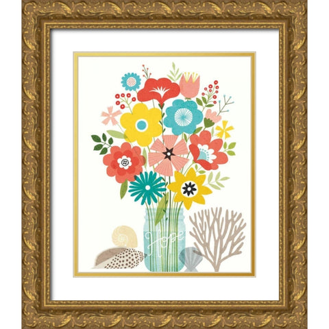 Seaside Bouquet IV Mason Jar Gold Ornate Wood Framed Art Print with Double Matting by Mullan, Michael