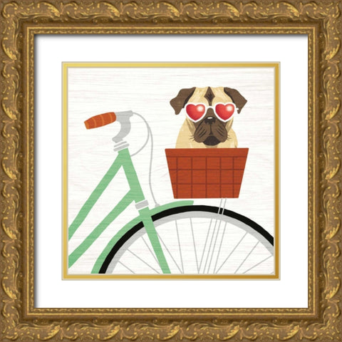 Beach Bums Pug Bicycle I Gold Ornate Wood Framed Art Print with Double Matting by Mullan, Michael