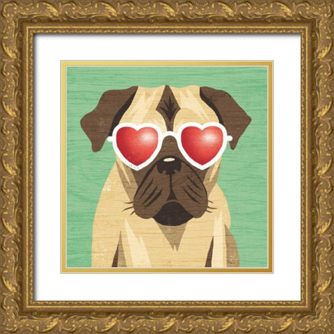 Beach Bums Pug I Gold Ornate Wood Framed Art Print with Double Matting by Mullan, Michael