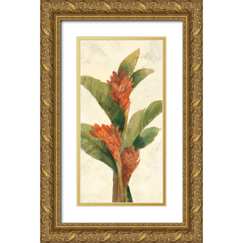 Ginger Blossom on White Gold Ornate Wood Framed Art Print with Double Matting by Hristova, Albena