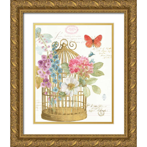 Rainbow Seeds Romantic Birdcage II Gold Ornate Wood Framed Art Print with Double Matting by Audit, Lisa