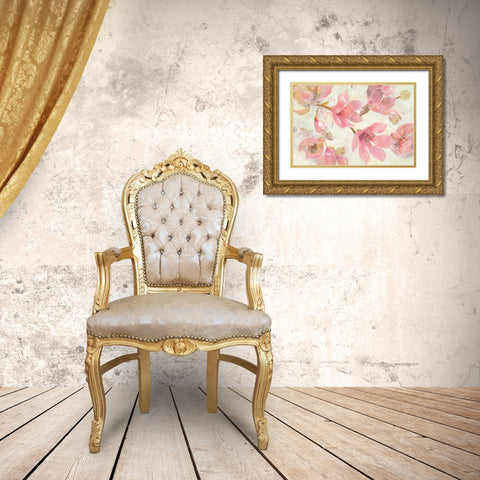 Magnolias in Bloom on White Gold Ornate Wood Framed Art Print with Double Matting by Hristova, Albena