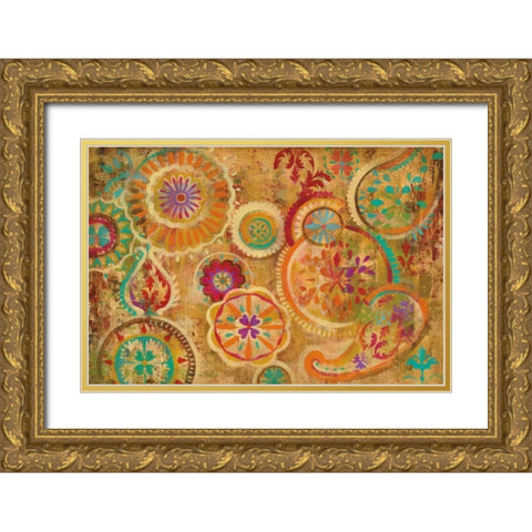 Contemporary Paisley Gold Ornate Wood Framed Art Print with Double Matting by Vassileva, Silvia
