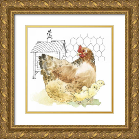 Fun at the Coop I Gold Ornate Wood Framed Art Print with Double Matting by Grove, Beth